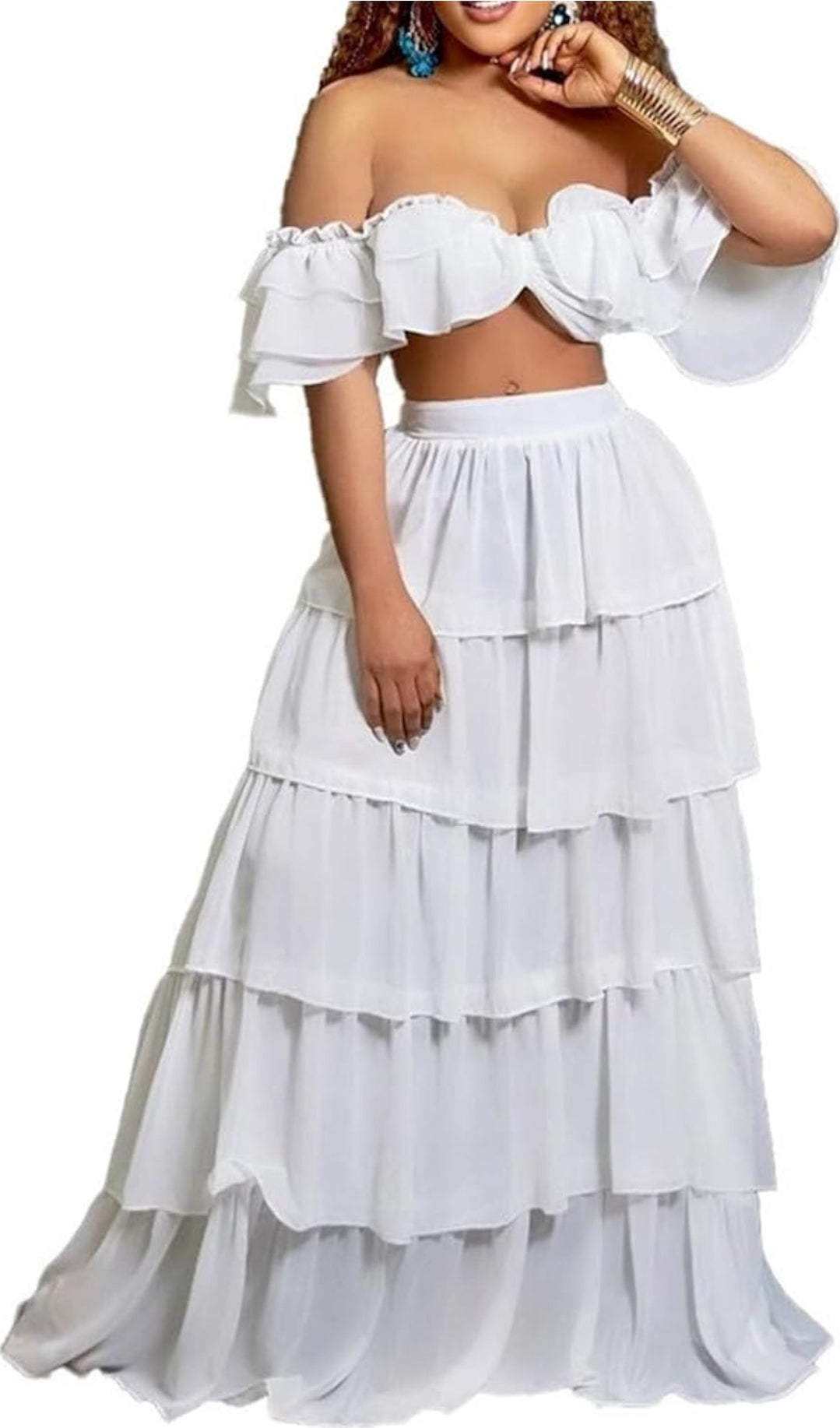 Ruffles Offshoulder  Skirt Set