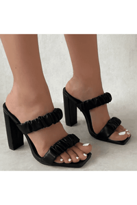 Pleated Open Toe High Heels Slides