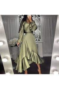 Ruffles Irregular Lantern Sleeve Dress