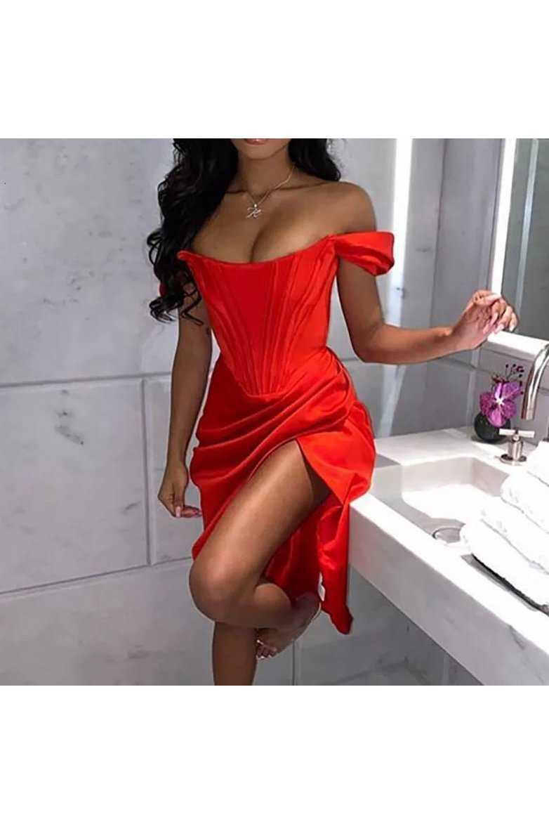 High Split Strapless Bodycon Dress