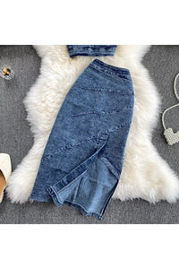 Denim Vest + Skirts Sets Sleeveless Jeans Suit Outfits