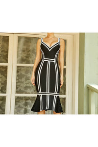 Spaghetti Strap Mermaid Striped Bandage Dress