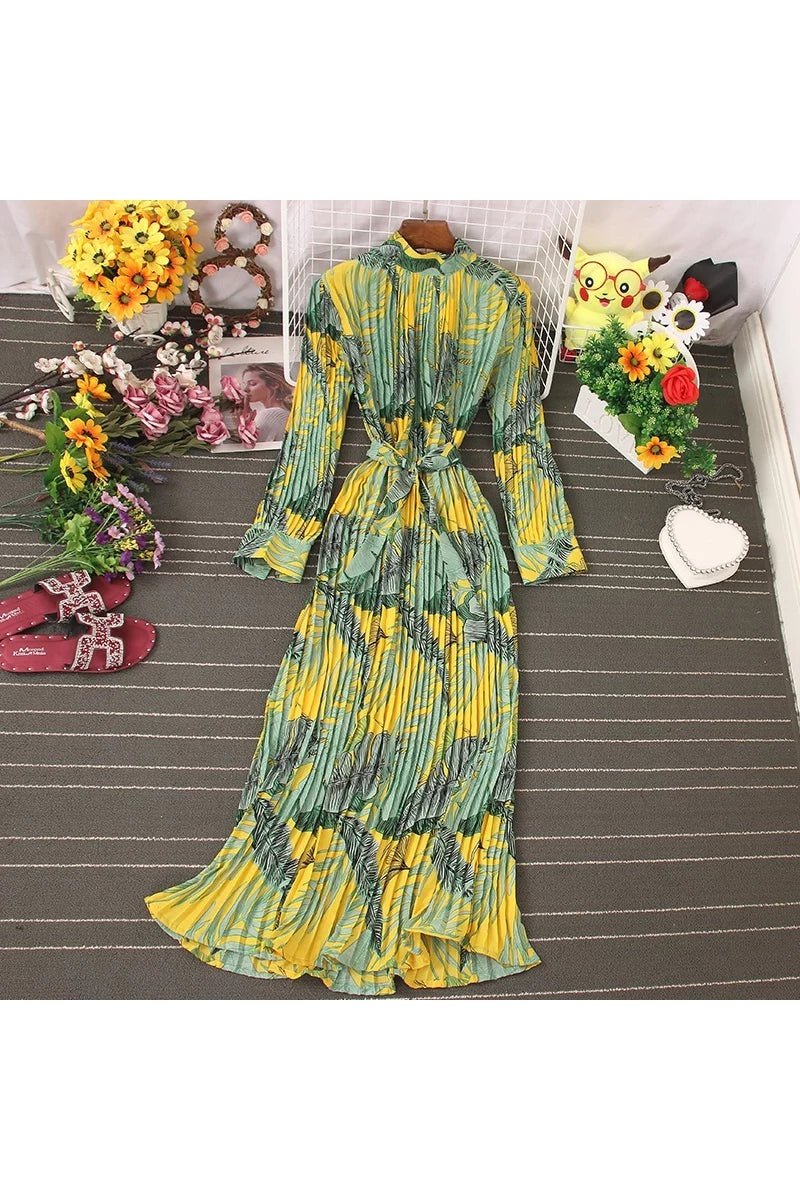 Temperament Pleated Green Dress