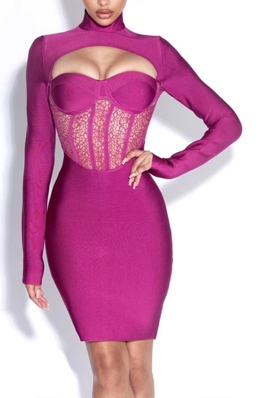 Long Sleeve Bandage Bodycon Lace Dress