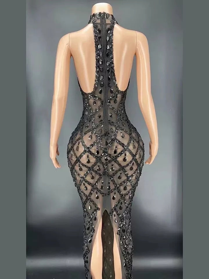 Rhinestone Mermaid Bodycon Halter Dress