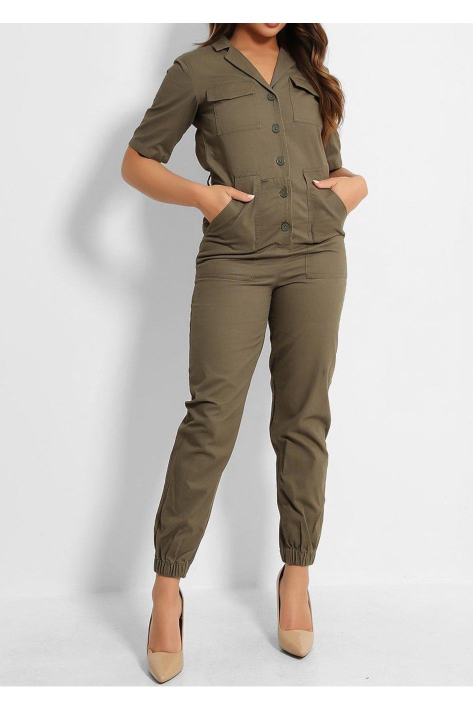 Olive Front Button Denim Boiler Suit