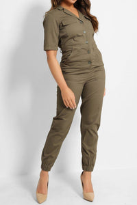 Olive Front Button Denim Boiler Suit