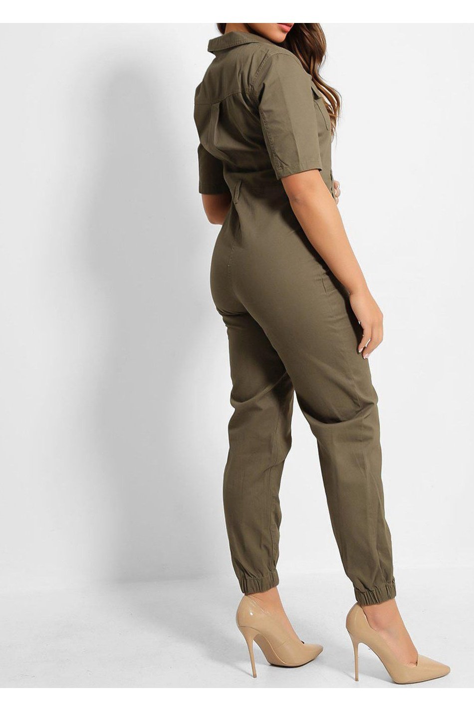 Olive Front Button Denim Boiler Suit