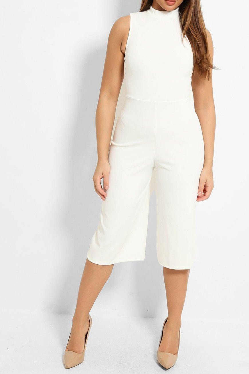 White Sleeveless Culotte Jumpsuit