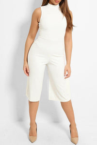 White Sleeveless Culotte Jumpsuit