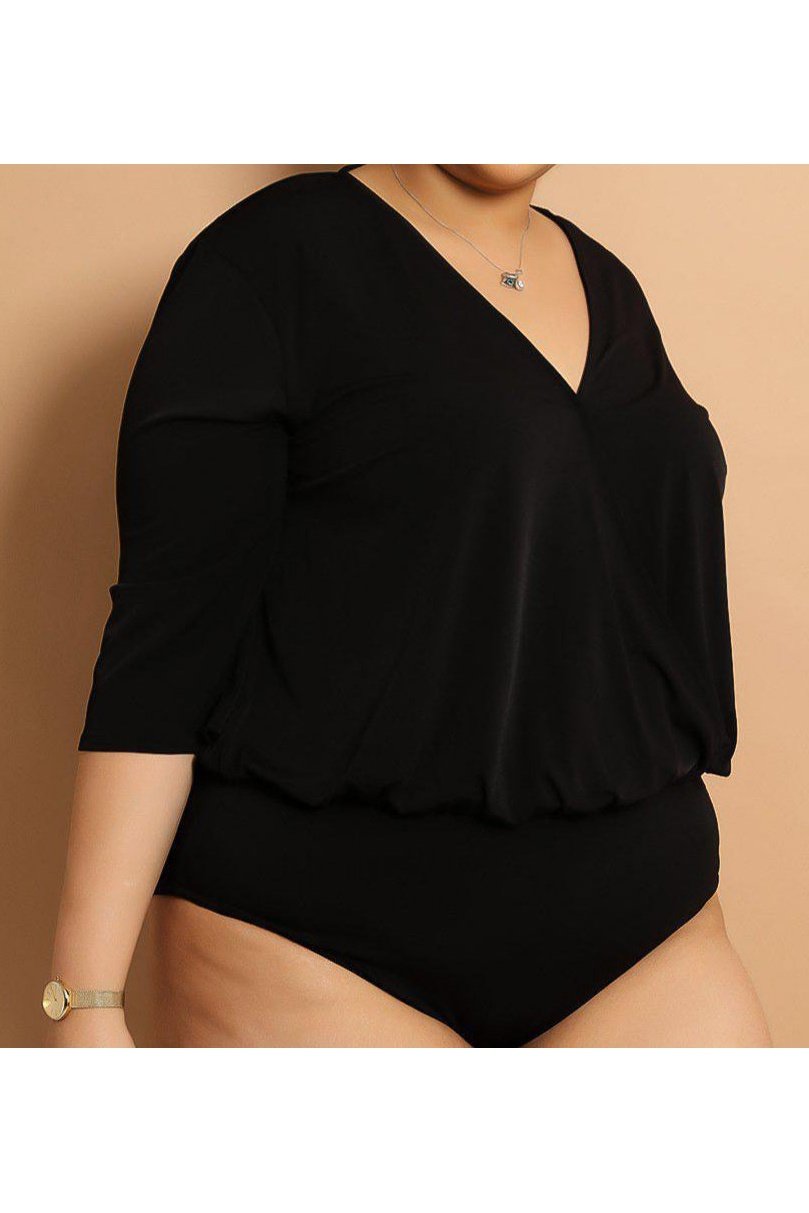 Black V-Neck Faux Wrap Bodysuit