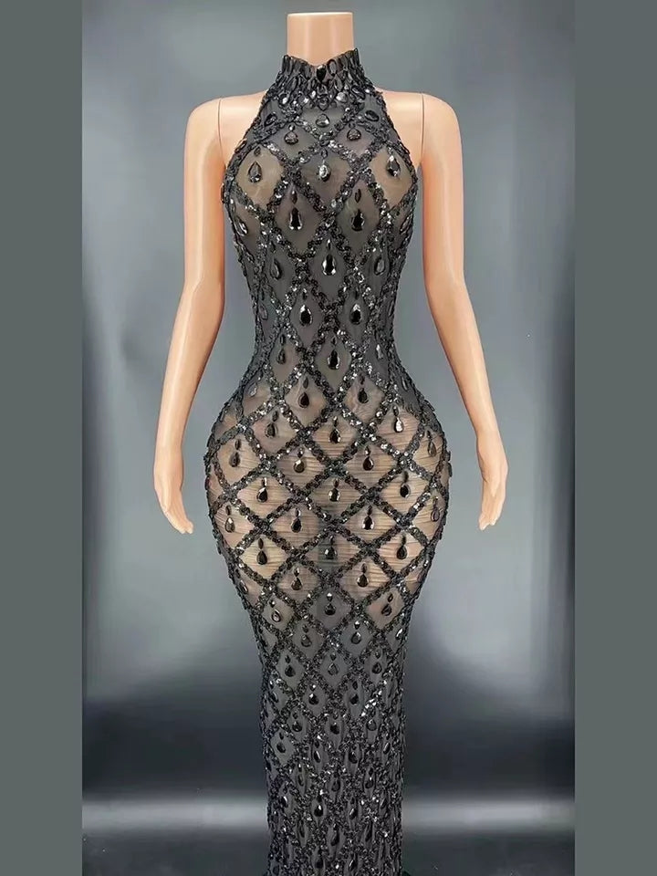 Rhinestone Mermaid Bodycon Halter Dress