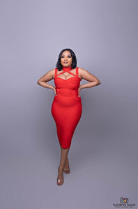 Marylyn's Red Halter Midi Bodycon Bandage Dress