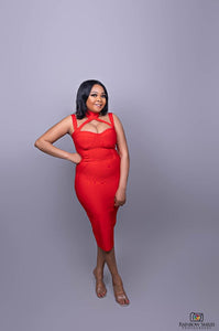 Marylyn's Red Halter Midi Bodycon Bandage Dress