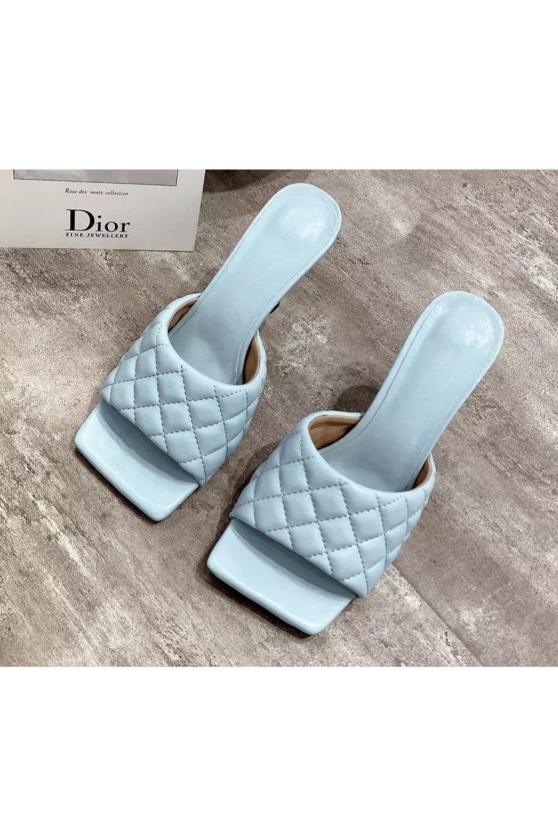 Square Peep Toe High Heels Slip On Mules