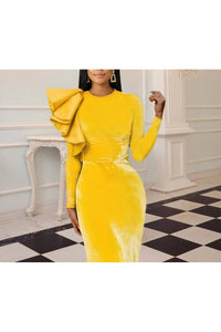 Velvet Yellow Bodycon Dress