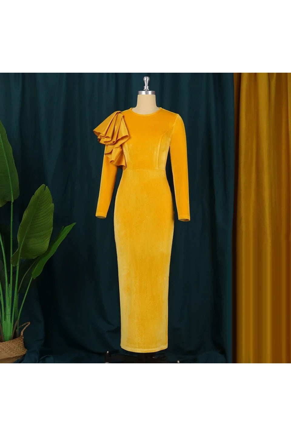 Velvet Yellow Bodycon Dress