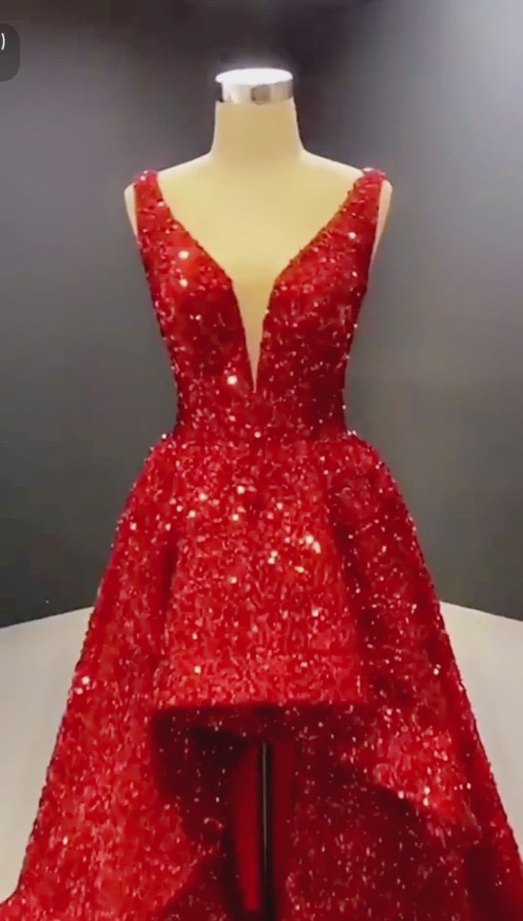 Red Sequined High Low Dress