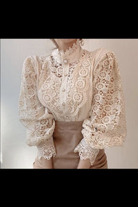 Petal Sleeve Stand Collar Blouse