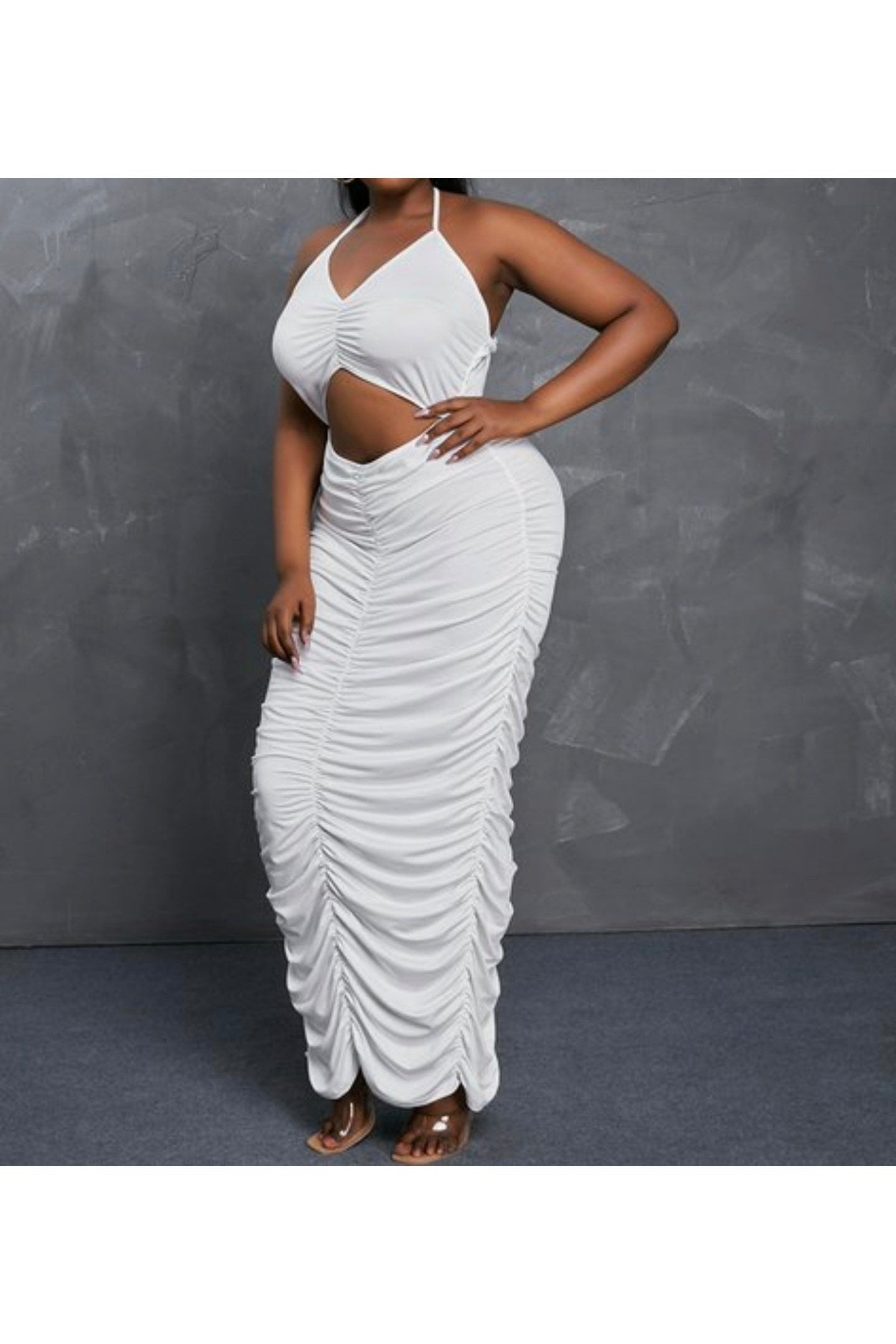 Plus Size Ruched Hollow Out Dress