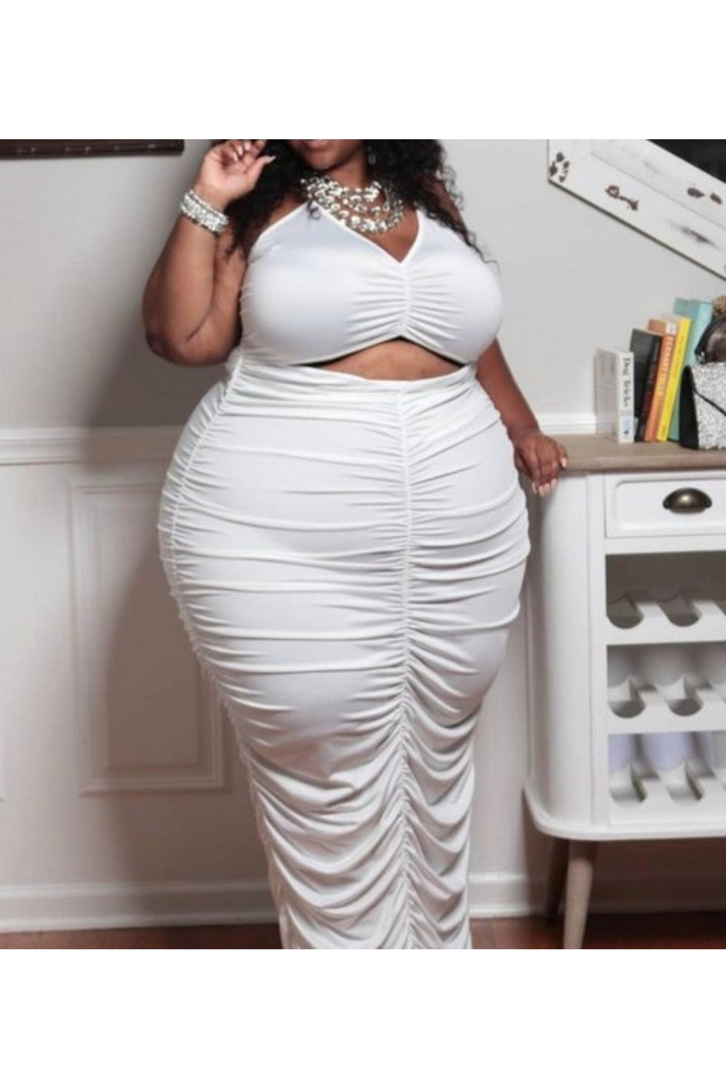 Plus Size Ruched Hollow Out Dress