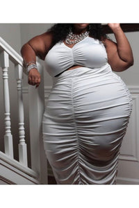 Plus Size Ruched Hollow Out Dress