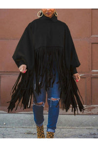 Tassel Lantern Sleeve Overcoat Poncho Sweatshirt