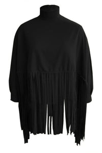 Tassel Lantern Sleeve Overcoat Poncho Sweatshirt