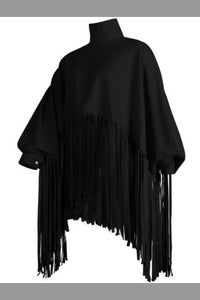 Tassel Lantern Sleeve Overcoat Poncho Sweatshirt