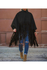 Tassel Lantern Sleeve Overcoat Poncho Sweatshirt