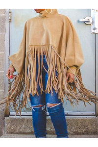 Tassel Lantern Sleeve Overcoat Poncho Sweatshirt