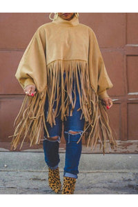 Tassel Lantern Sleeve Overcoat Poncho Sweatshirt