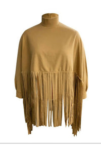 Tassel Lantern Sleeve Overcoat Poncho Sweatshirt