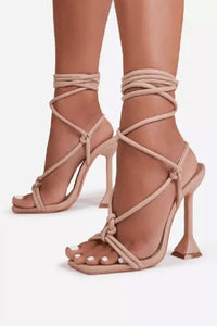 Lace Up Squuare High Heels