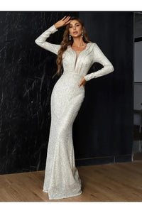 Sequin Mesh Insert Prom Dress