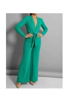 Jade self belt deep plunge wide leg elegant