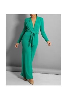 Jade self belt deep plunge wide leg elegant