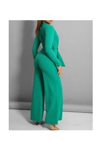 Jade self belt deep plunge wide leg elegant