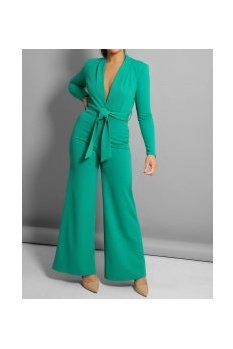 Jade self belt deep plunge wide leg elegant