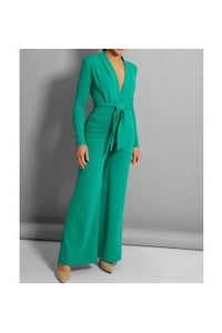 Jade self belt deep plunge wide leg elegant