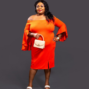 Orange offshoulder  midi dress